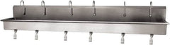 SANI-LAV - 117" Long x 16-1/2" Wide Inside, 1 Compartment, Grade 304 Stainless Steel (6) Person Wash-Station with Single Foot Valves - 16 Gauge, 120" Long x 20" Wide x 18" High Outside, 8" Deep - A1 Tooling