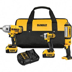 DeWALT - 20 Volt Cordless Tool Combination Kit - Includes 1/2" Impact Wrench, 3/8" Impact Wrench & Handheld Light, Lithium-Ion Battery Included - A1 Tooling