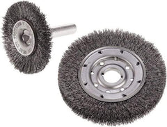 Camel Grinding Wheels - 2-1/2" OD, 1/4" Shank Diam, Crimped Steel Wheel Brush - 2-1/2" Face Width, 1/2" Trim Length, 0.014" Filament Diam - A1 Tooling