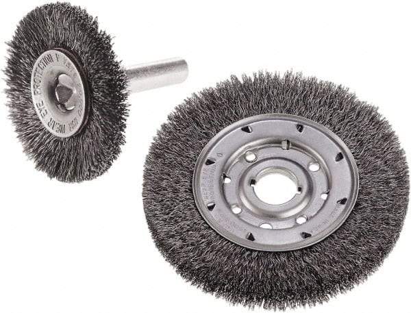 Camel Grinding Wheels - 2" OD, 1/4" Shank Diam, Crimped Steel Wheel Brush - 2" Face Width, 1/2" Trim Length, 0.014" Filament Diam - A1 Tooling