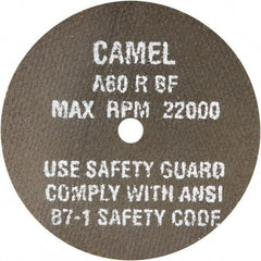 Camel Grinding Wheels - 3" 60 Grit Aluminum Oxide Cutoff Wheel - 1/16" Thick, 1/4" Arbor, 23,900 Max RPM - A1 Tooling