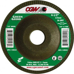 Camel Grinding Wheels - 36 Grit, 5" Wheel Diam, 5/32" Wheel Thickness, 7/8" Arbor Hole, Type 27 Depressed Center Wheel - Medium Grade, Zirconia Alumina, Resinoid Bond, 12,250 Max RPM - A1 Tooling