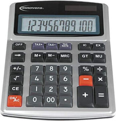 innovera - 12-Digit LCD 4 Function Financial Calculator - 21mm Display Size, Silver & Black, Solar & Battery Powered, 6-1/2" Long x 8-3/4" Wide - A1 Tooling