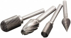 Camel Grinding Wheels - 1/2" Cut Diam, 1/4" Shank Diam, Cone Head Single Cut Burr - Carbide, Point End, 7/8" LOC, 2-3/4" OAL - A1 Tooling