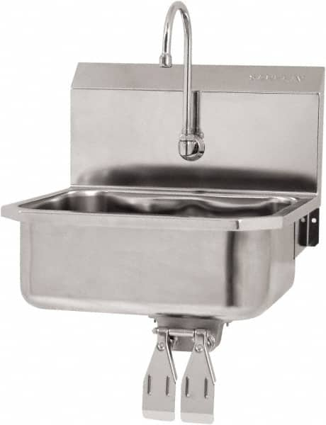 SANI-LAV - 17" Long x 14" Wide Inside, 1 Compartment, Grade 304 Stainless Steel Hand Sink Wall Mount with Knee Valve - 18 Gauge, 19" Long x 18" Wide x 21" High Outside, 7" Deep - A1 Tooling