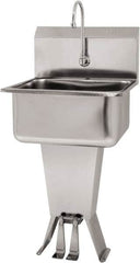 SANI-LAV - 19" Long x 16" Wide Inside, 1 Compartment, Grade 304 Stainless Steel Hand Sink Floor Mount with Double Foot Valve - 18 Gauge, 21" Long x 20" Wide x 46" High Outside, 10" Deep - A1 Tooling