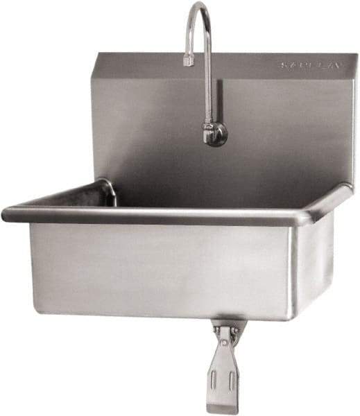 SANI-LAV - 19" Long x 15-1/2" Wide Inside, 1 Compartment, Grade 304 Stainless Steel Hand Sink Wall Mount with Single Knee Valve - 16 Gauge, 23" Long x 20" Wide x 20-1/2" High Outside, 5" Deep - A1 Tooling