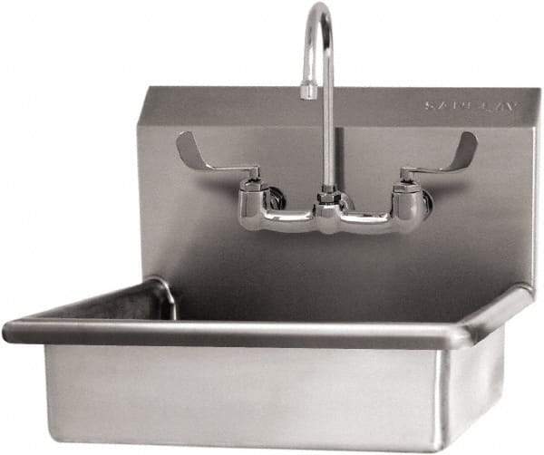 SANI-LAV - 16" Long x 12-1/2" Wide Inside, 1 Compartment, Grade 304 Stainless Steel Hand Sink Wall Mount with Manual Faucet - 16 Gauge, 19" Long x 16" Wide x 20-1/2" High Outside, 6" Deep - A1 Tooling