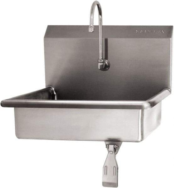 SANI-LAV - 16" Long x 12-1/2" Wide Inside, 1 Compartment, Grade 304 Stainless Steel Hand Sink Wall Mount with Single Knee Valve - 16 Gauge, 19" Long x 16" Wide x 20-1/2" High Outside, 6" Deep - A1 Tooling