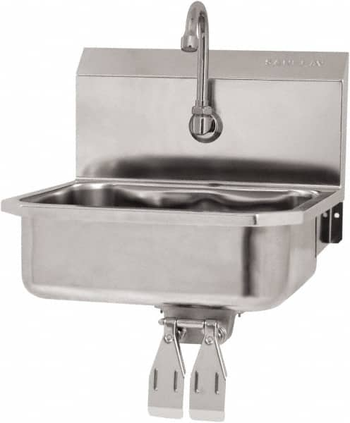 SANI-LAV - 14" Long x 11" Wide Inside, 1 Compartment, Grade 304 Stainless Steel Hand Sink Wall Mount with Double Knee Valve - 18 Gauge, 16" Long x 15-1/4" Wide x 16" High Outside, 5" Deep - A1 Tooling