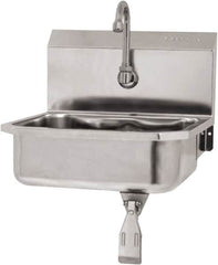 SANI-LAV - 14" Long x 11" Wide Inside, 1 Compartment, Grade 304 Stainless Steel Hand Sink Wall Mount with Single Knee Valve - 18 Gauge, 16" Long x 15-1/4" Wide x 16" High Outside, 5" Deep - A1 Tooling