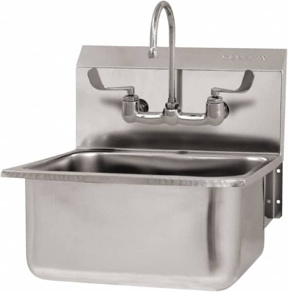 SANI-LAV - 19" Long x 16" Wide Inside, 1 Compartment, Grade 304 Stainless Steel Hand Sink Wall Mount with Manual Faucet - 18 Gauge, 21" Long x 20" Wide x 24" High Outside, 10" Deep - A1 Tooling