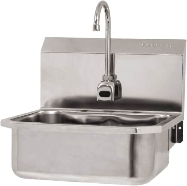 SANI-LAV - 17" Long x 14" Wide Inside, 1 Compartment, Grade 304 Stainless Steel Hand Sink Wall Mount with Electronic Faucet - 18 Gauge, 19" Long x 18" Wide x 21" High Outside, 7" Deep - A1 Tooling