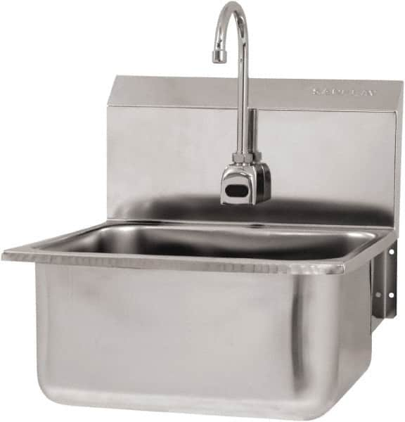 SANI-LAV - 19" Long x 16" Wide Inside, 1 Compartment, Grade 304 Stainless Steel Hand Sink Wall Mount with Electronic Faucet - 18 Gauge, 21" Long x 20" Wide x 24" High Outside, 10" Deep - A1 Tooling