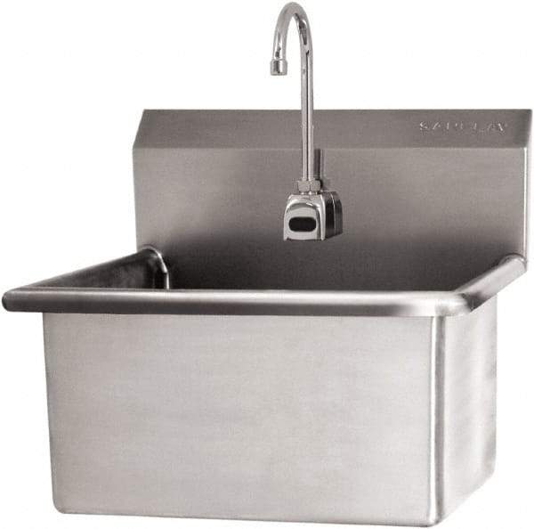 SANI-LAV - 22" Long x 16" Wide Inside, 1 Compartment, Grade 304 Stainless Steel Scrub Sink Wall Mount with Electronic Faucet - 16 Gauge, 25" Long x 19-1/2" Wide x 24" High Outside, 10-1/2" Deep - A1 Tooling