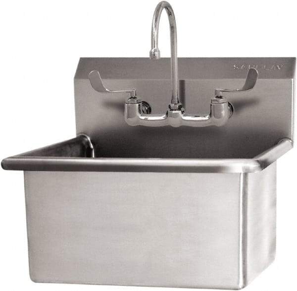 SANI-LAV - 22" Long x 16" Wide Inside, 1 Compartment, Grade 304 Stainless Steel Scrub Sink Wall Mount with Manual Faucet - 16 Gauge, 25" Long x 19-1/2" Wide x 24" High Outside, 10-1/2" Deep - A1 Tooling