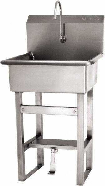 SANI-LAV - 20" Long x 17" Wide Inside, 1 Compartment, Grade 304 Stainless Steel Hand Sink Floor Mount with Single Foot Valve - 16 Gauge, 23" Long x 20-1/2" Wide x 46-1/2" High Outside, 9" Deep - A1 Tooling