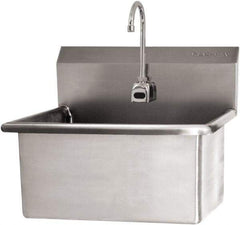 SANI-LAV - 28" Long x 16" Wide Inside, 1 Compartment, Grade 304 Stainless Steel Scrub Sink Wall Mount with Electronic Faucet - 16 Gauge, 31" Long x 19-1/2" Wide x 24" High Outside, 10-1/2" Deep - A1 Tooling