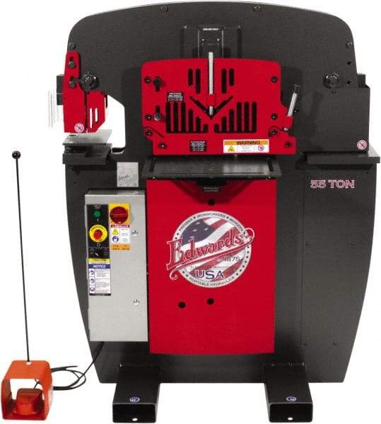 Edwards Manufacturing - 7-1/2" Throat Depth, 100 Ton Punch Pressure, 1-1/16" in 1" Punch Capacity Ironworker - 7-1/2 hp, 3 Phase, 230 Volts, 45" Wide x 61-11/16" High x 56-1/8" Deep - A1 Tooling