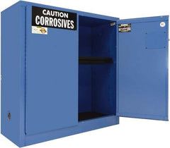 Securall Cabinets - 2 Door, 1 Shelf, Blue Steel Standard Safety Cabinet for Corrosive Chemicals - 44" High x 43" Wide x 18" Deep, Manual Closing Door, 3 Point Key Lock, 30 Gal Capacity - A1 Tooling