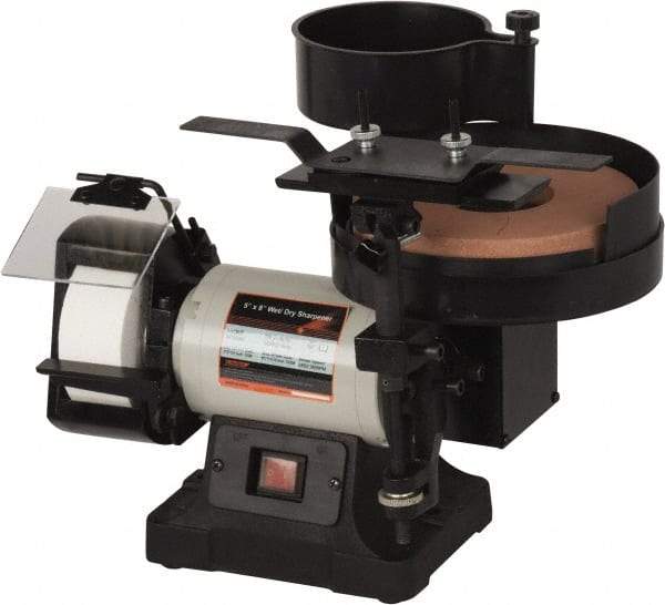 Enco - 5 & 8" Wheel Diam x 1 & 2" Wheel Width, 1/3 hp Wet/Dry Grinder - 3/4" Arbor Hole Diam, 1 Phase, 380 & 3,450 Max RPM, 120 Volts - A1 Tooling