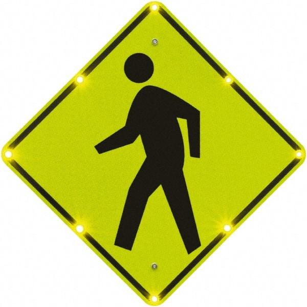 TAPCO - "Pedestrian Crossing", 30" Wide x 30" High, Aluminum Pedestrian Crossing Signs - 0.08" Thick, Fluorescent Yellow, Green, Black, Diamond Grade Reflectivity, Diamond, Post Mount - A1 Tooling