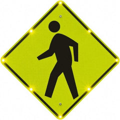 TAPCO - "Pedestrian Crossing", 30" Wide x 30" High, Aluminum Pedestrian Crossing Signs - 0.08" Thick, Fluorescent Yellow, Green, Black, Diamond Grade Reflectivity, Diamond, Post Mount - A1 Tooling