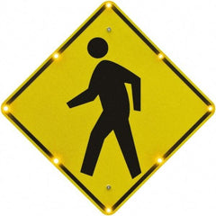 TAPCO - "Pedestrian Crossing", 36" Wide x 36" High, Aluminum Pedestrian Crossing Signs - 0.08" Thick, Fluorescent Yellow, Black, Diamond Grade Reflectivity, Diamond, Post Mount - A1 Tooling