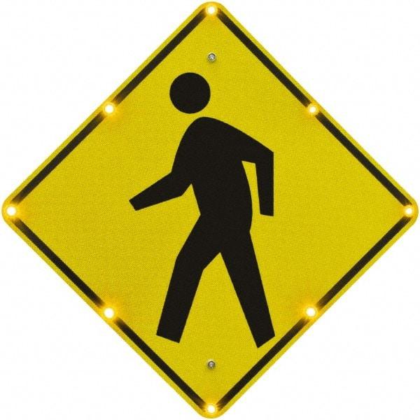 TAPCO - "Pedestrian Crossing", 30" Wide x 30" High, Aluminum Pedestrian Crossing Signs - 0.08" Thick, Fluorescent Yellow, Black, Diamond Grade Reflectivity, Diamond, Post Mount - A1 Tooling