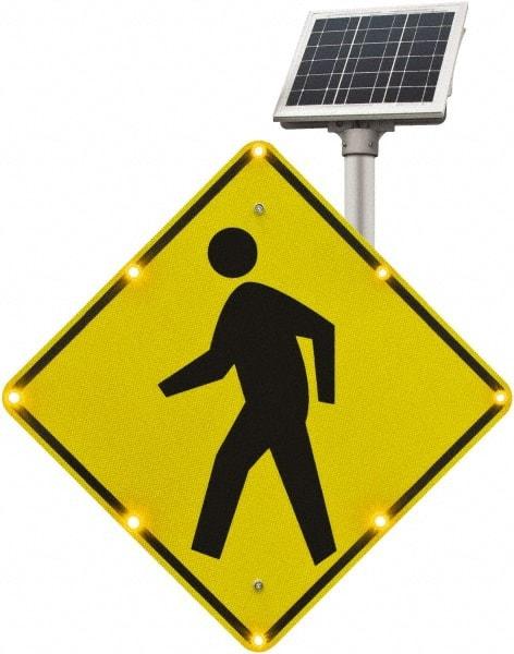 TAPCO - "Pedestrian Crossing", 30" Wide x 30" High, Aluminum Pedestrian Crossing Signs - 0.08" Thick, Fluorescent Yellow, Black, Diamond Grade Reflectivity, Diamond, Post Mount - A1 Tooling