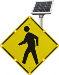 TAPCO - "Pedestrian Crossing", 36" Wide x 36" High, Aluminum Pedestrian Crossing Signs - 0.08" Thick, Fluorescent Yellow, Black, Diamond Grade Reflectivity, Diamond, Post Mount - A1 Tooling