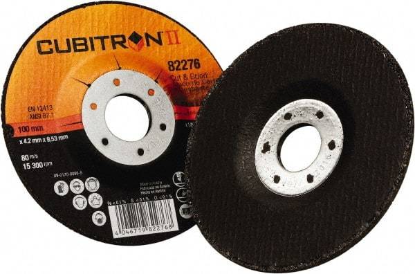 3M - 36 Grit, 4" Wheel Diam, 1/8" Wheel Thickness, 3/8" Arbor Hole, Type 27 Depressed Center Wheel - Ceramic, 15,300 Max RPM - A1 Tooling