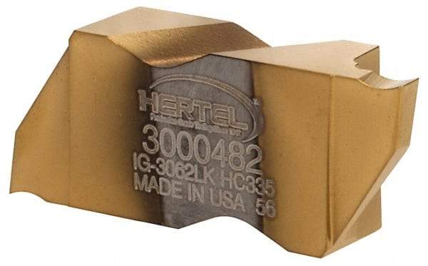 Hertel - 3062IG K Grade HC335, 1.57mm Cutting Width Carbide Grooving Insert - 3.05mm Max Depth of Cut, Left Hand, TiN Finish - A1 Tooling