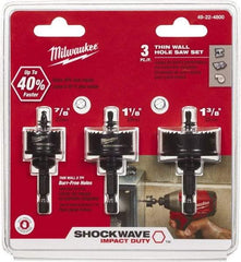 Milwaukee Tool - 3 Piece, 7/8" to 1-3/8" Saw Diam, Impact Rated Hole Saw Kit - Bi-Metal, Toothed Edge, Includes 3 Hole Saws - A1 Tooling