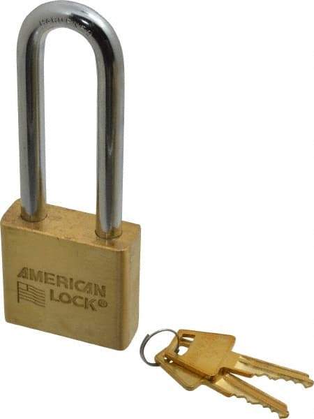 American Lock - 3" Shackle Clearance, Keyed Alike A5572 Padlock - 3/8" Shackle Diam, Steel & Brass, with Solid Extruded Brass Finish - A1 Tooling