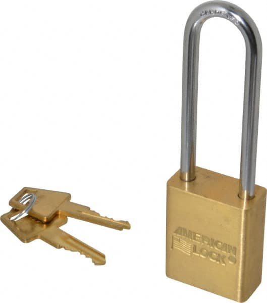 American Lock - 3" Shackle Clearance, Keyed Alike A5532 Padlock - 1/4" Shackle Diam, Steel & Brass, with Solid Extruded Brass Finish - A1 Tooling