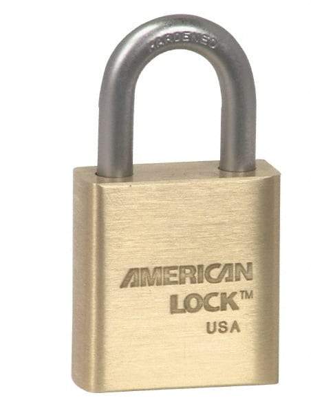 American Lock - 1-1/16" Shackle Clearance, Keyed Alike A5560 Padlock - 5/16" Shackle Diam, Steel & Brass, with Solid Extruded Brass Finish - A1 Tooling