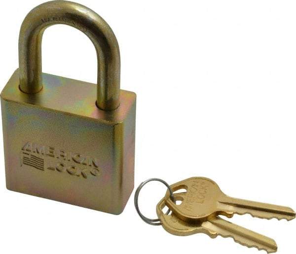 American Lock - 1-1/16" Shackle Clearance, Keyed Alike A5200GLN Padlock - 5/16" Shackle Diam, Steel, with Solid Steel Finish - A1 Tooling