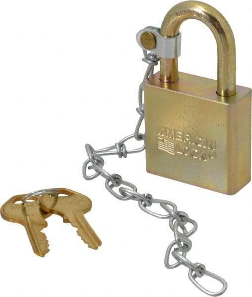 American Lock - 1-1/8" Shackle Clearance, Keyed Alike A5200GLWN Padlock - 5/16" Shackle Diam, Steel, with Solid Steel Finish - A1 Tooling