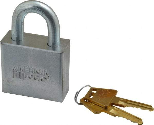 American Lock - 1-1/8" Shackle Clearance, Keyed Different A50 Padlock - 3/8" Shackle Diam, Steel, with Solid Steel Finish - A1 Tooling