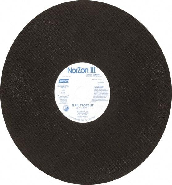 Norton - 16" 24 Grit Zirconia Alumina Cutoff Wheel - 1/8" Thick, 1" Arbor, 4,800 Max RPM, Use with Electric & Gas Powered Saws - A1 Tooling