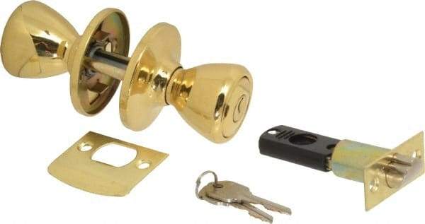 Value Collection - Bright Brass Entry Knob Lockset - 2-3/8" Back Set, 5-Pin Brass Tumbler Cylinder - A1 Tooling