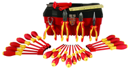 25 Piece - Insulated Tool Set with Pliers; Cutters; Ruler; Knife; Slotted; Phillips; Square & Terminal Block Screwdrivers; Nut Drivers in Tool Box - A1 Tooling