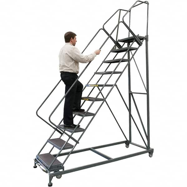 Ballymore - 123" 9 Step Stairway Slope Ladder - 50° Incline, 600 Lb Capacity, 90" Platform Height, 32" Base Width x 82" Base Depth, Expanded Metal Tread - A1 Tooling