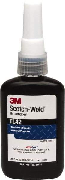 3M - 50 mL Bottle, Blue, Medium Strength Liquid Threadlocker - Series TL42, 24 hr Full Cure Time, Hand Tool Removal - A1 Tooling