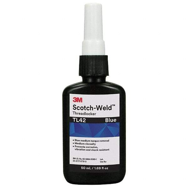 3M - 250 mL Bottle, Blue, Medium Strength Liquid Threadlocker - Series TL42, 24 hr Full Cure Time, Hand Tool Removal - A1 Tooling