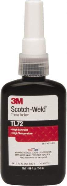 3M - 50 mL Bottle, Red, High Strength Liquid Threadlocker - Series TL72, 24 hr Full Cure Time, Hand Tool, Heat Removal - A1 Tooling