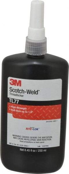 3M - 250 mL, Red, High Strength Liquid Threadlocker - Series TL77, 24 hr Full Cure Time, Hand Tool, Heat Removal - A1 Tooling