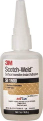 3M - 2 oz Bottle Clear Instant Adhesive - Series SI1500, 5 to 60 sec Working Time, 24 hr Full Cure Time, Bonds to Cardboard, Ceramic, Fabric, Fiberglass, Foam, Glass, Leather, Metal, Paper, Plastic, Rubber, Vinyl & Wood - A1 Tooling