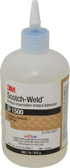 3M - 1 Lb Bottle Clear Instant Adhesive - Series SI1500, 5 to 60 sec Working Time, 24 hr Full Cure Time, Bonds to Cardboard, Ceramic, Fabric, Fiberglass, Foam, Glass, Leather, Metal, Paper, Plastic, Rubber, Vinyl & Wood - A1 Tooling